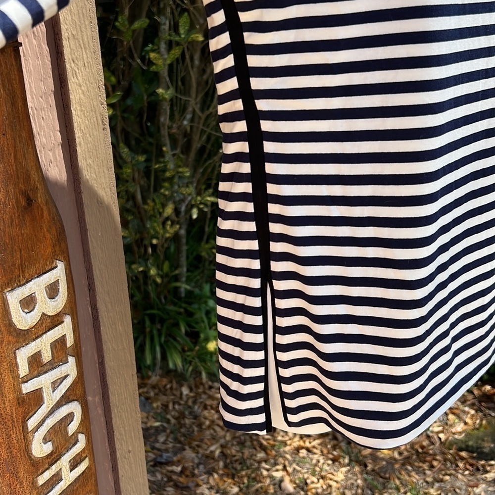 124. WHBM long sleeve stripe peplum bodice, officer blue with white stripes - Picture 3 of 10